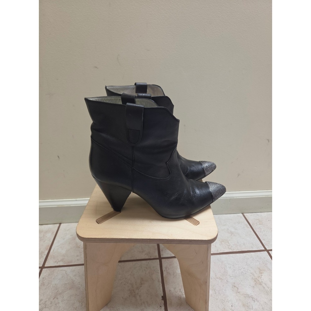 Plumo Black Leather Metal Toe Cap Western Ankle Boots Made in Spain Size 39